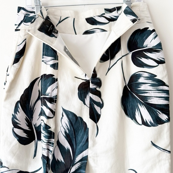 Ann Taylor Ivory Teal Leaves Linen Blend Tie Waist Pencil Skirt Size 8 Petite - Picture 11 of 15